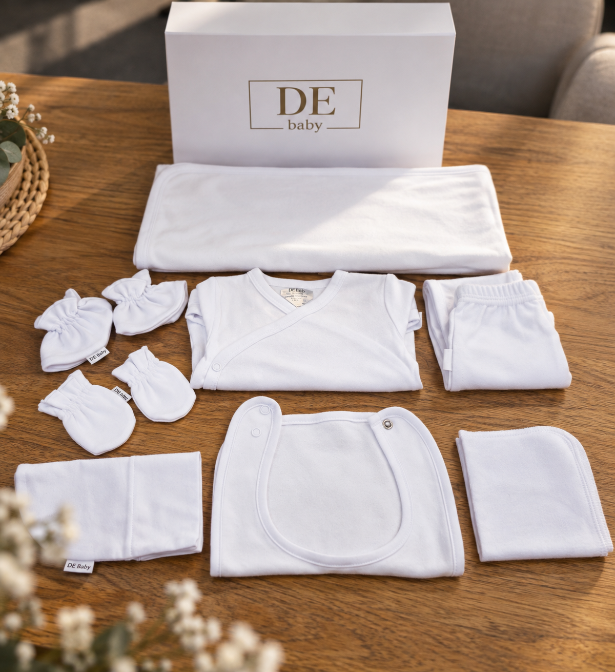 DE Baby Kleine Schätze 8-teiliges Neugeborenen Geschenkset in Weiß mit Geschenkbox